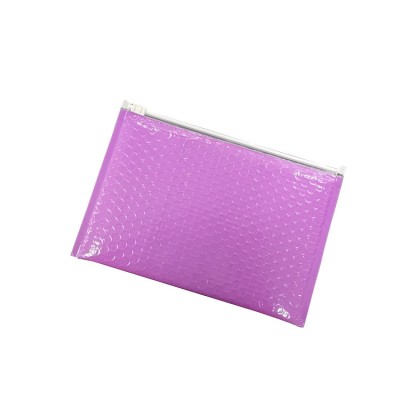 Custom Purple Zipper Bubble Bags Cosmetic Bubble Packaging Slider Zip Bag